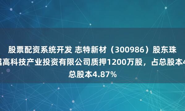 股票配资系统开发 志特新材（300986）股东珠海凯越高科技产业投资有限公司质押1200万股，占总股本4.87%