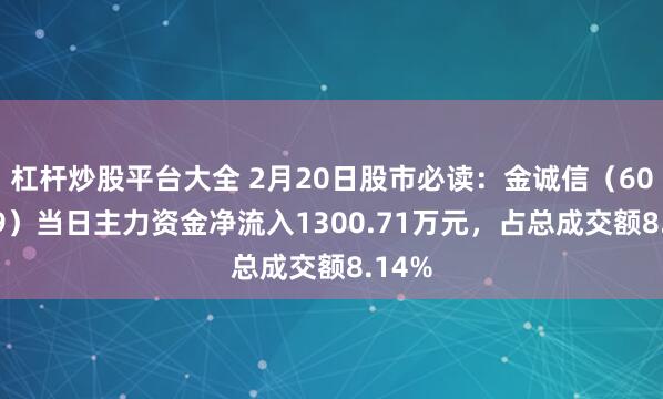 杠杆炒股平台大全 2月20日股市必读：金诚信（603979）当日主力资金净流入1300.71万元，占总成交额8.14%